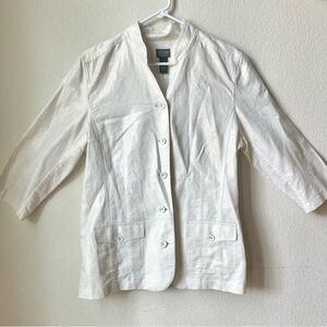 Chico’s Foil Shine Boho Linen Blend Coastal Grandma Minimalist Beachy Jacket L